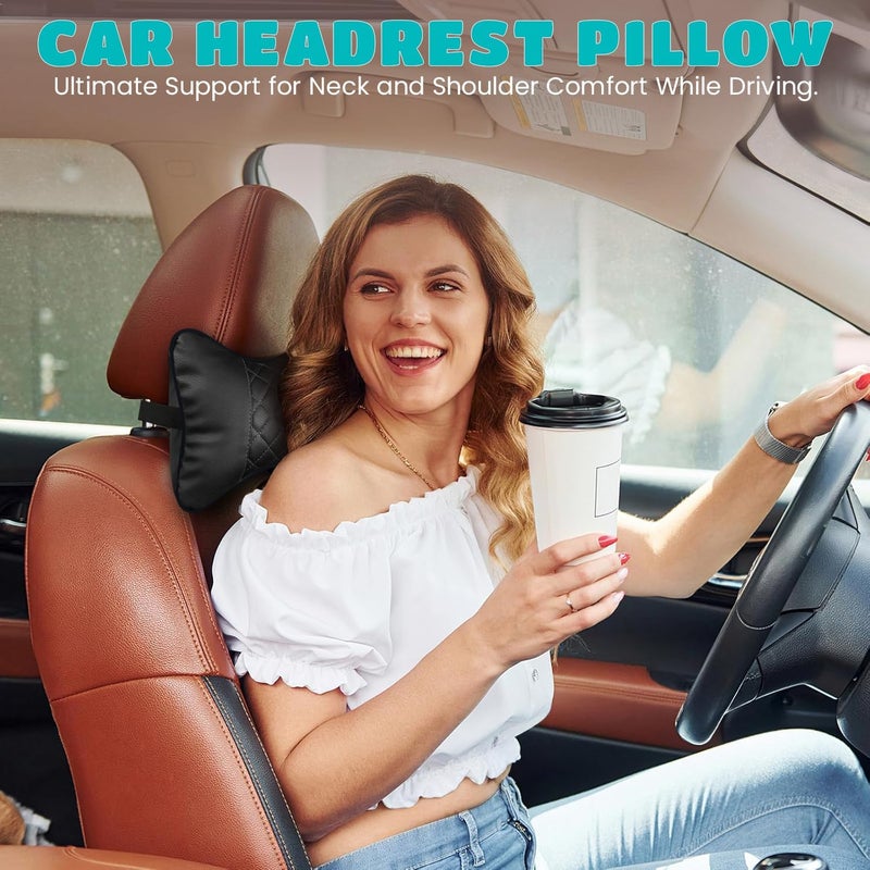 Synterior Set of 2 Quilted Faux Leather Car Headrest Pillow, Black Case/Black Threading, Ergonomic Neck Support for Comfortable Driving (Tan Base/Beige Thread) - Image 3